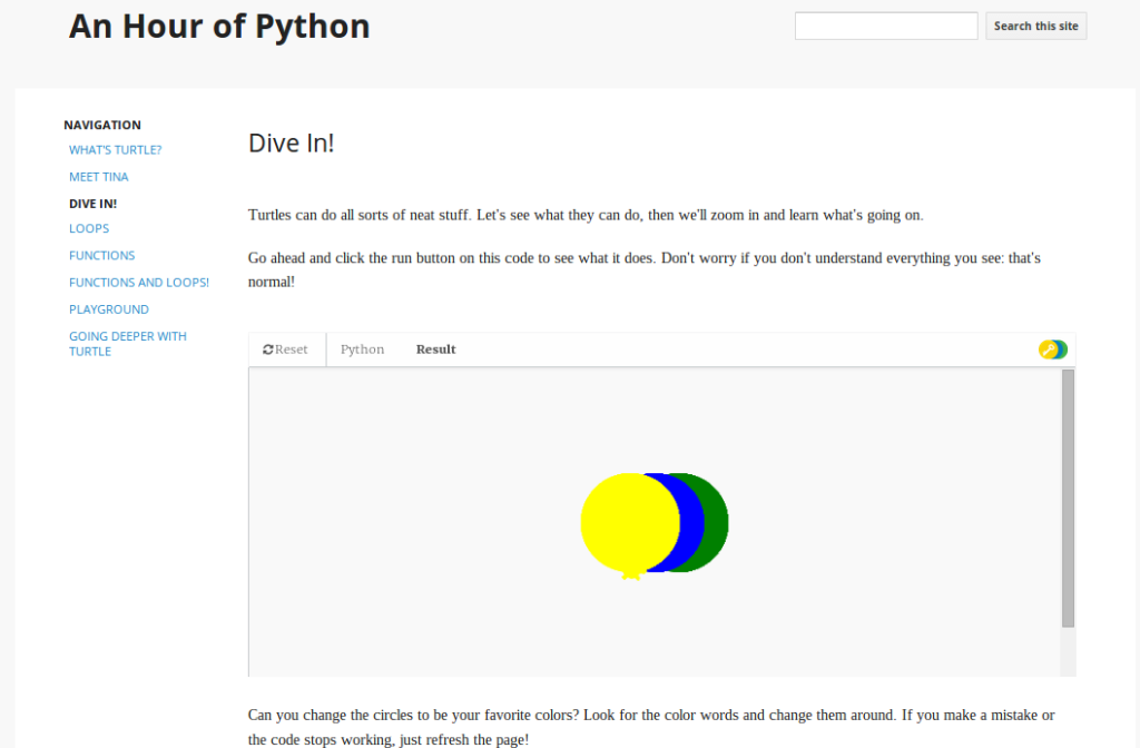 Our interactive Python Trinkets on a Google Sites page