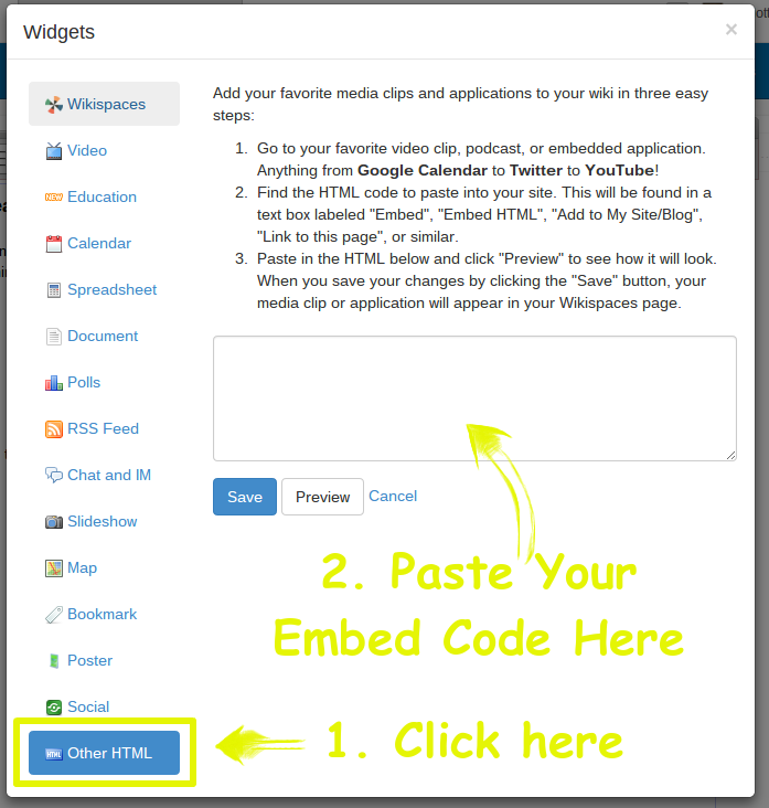 FIrst, click Other HTML in the bottom left.  Then, paste your embed code in and you're done!